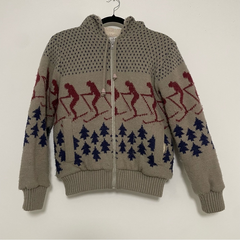 Vintage 90s Ski Shetland Wool Graphic Vest Size Small Thick Winter Jacket Hoodie